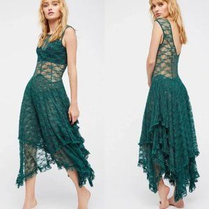 RARE - Free People French Courtship Lace Slip Dress in Evergreen